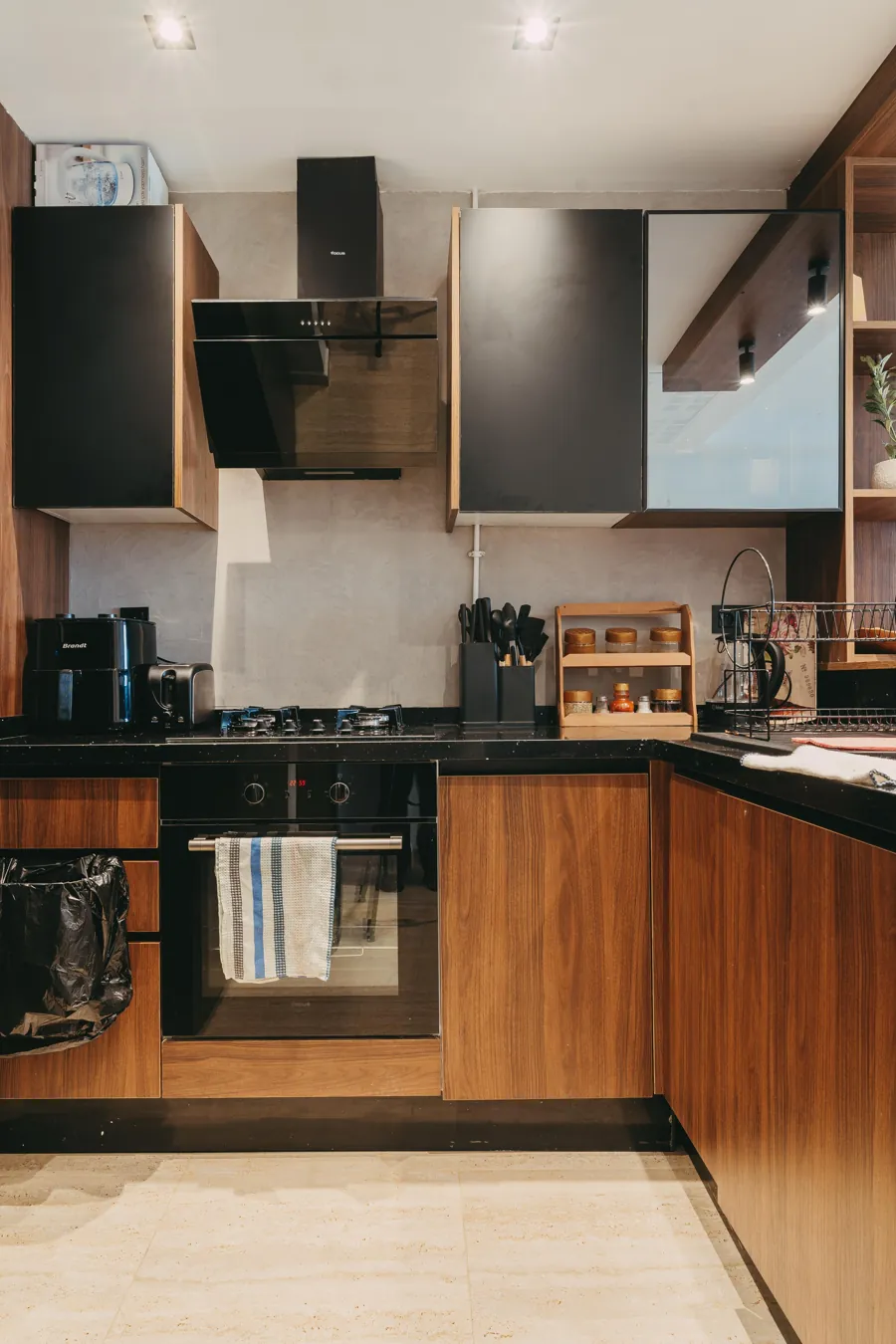 Modern kitchen with walnut cabinets