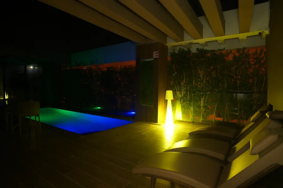 Pool at night with mood lighting